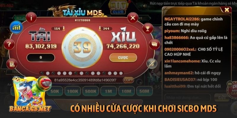 Tài xỉu MD5 là gì? Gợi ý cách chơi giúp tăng tỷ lệ thắng 5 Có nhiều cửa cược khi chơi sicbo MD5